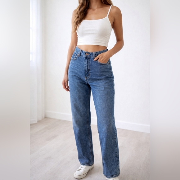 Garage Denim - Garage High-Rise Straight Leg Blue Jeans